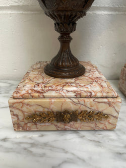 Pair of French Bronzed Spelter Urns on a Marble Base | Antique & Vintage | Moonee Ponds Antiques | Australia Wide Delivery