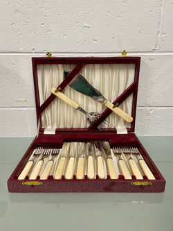 Hard to Find Vintage Bone Handed Fish Service Cutlery Set In Box | Antique & Vintage | Moonee Ponds Antiques | Australia Wide Delivery