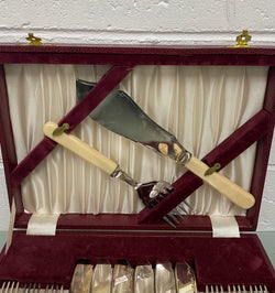 Hard to Find Vintage Bone Handed Fish Service Cutlery Set In Box | Antique & Vintage | Moonee Ponds Antiques | Australia Wide Delivery