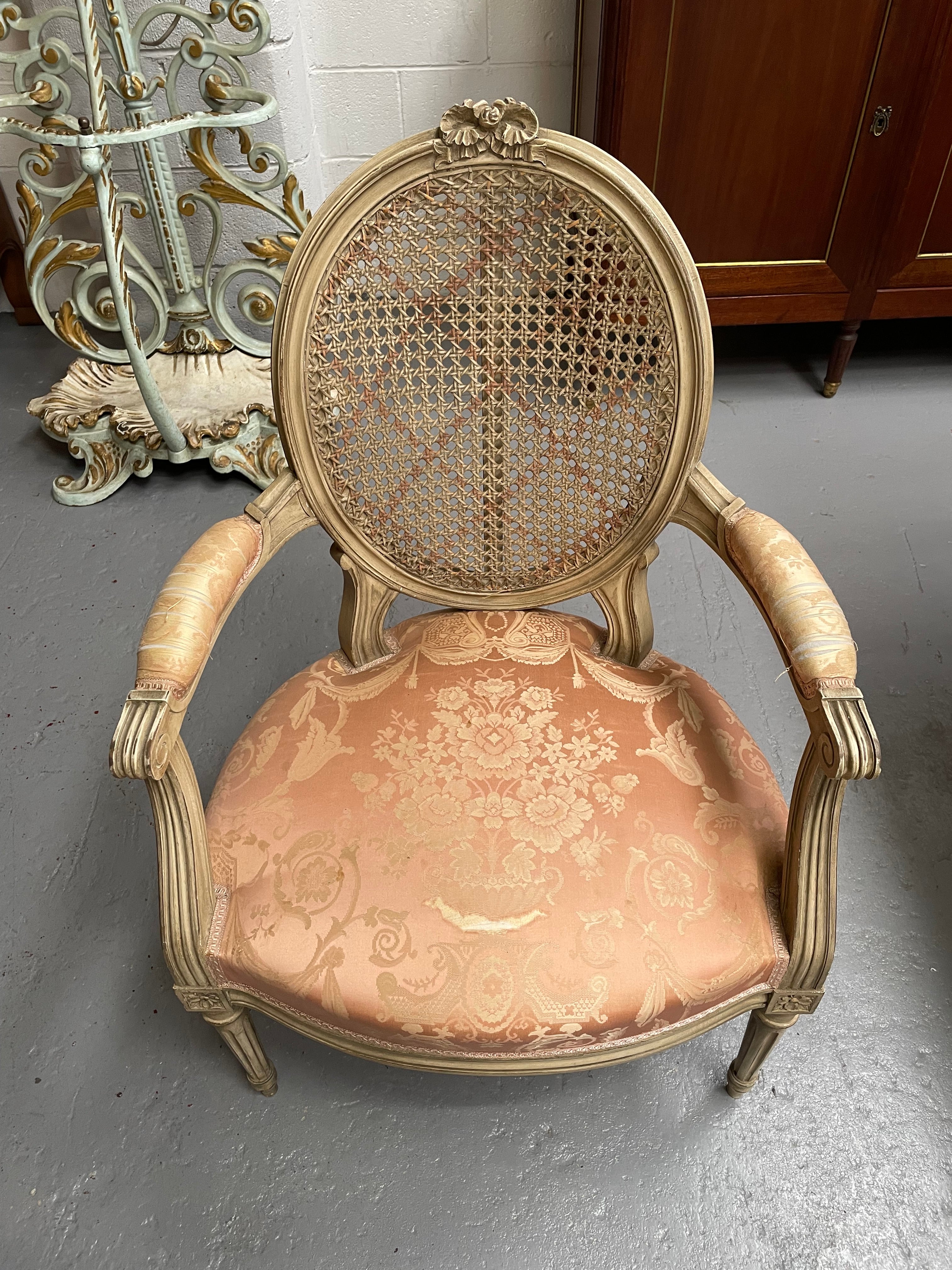 French Louis XV Style Cane Back & Upholstered Seat Fauteuil | Antique & Vintage | Moonee Ponds Antiques | Australia Wide Delivery