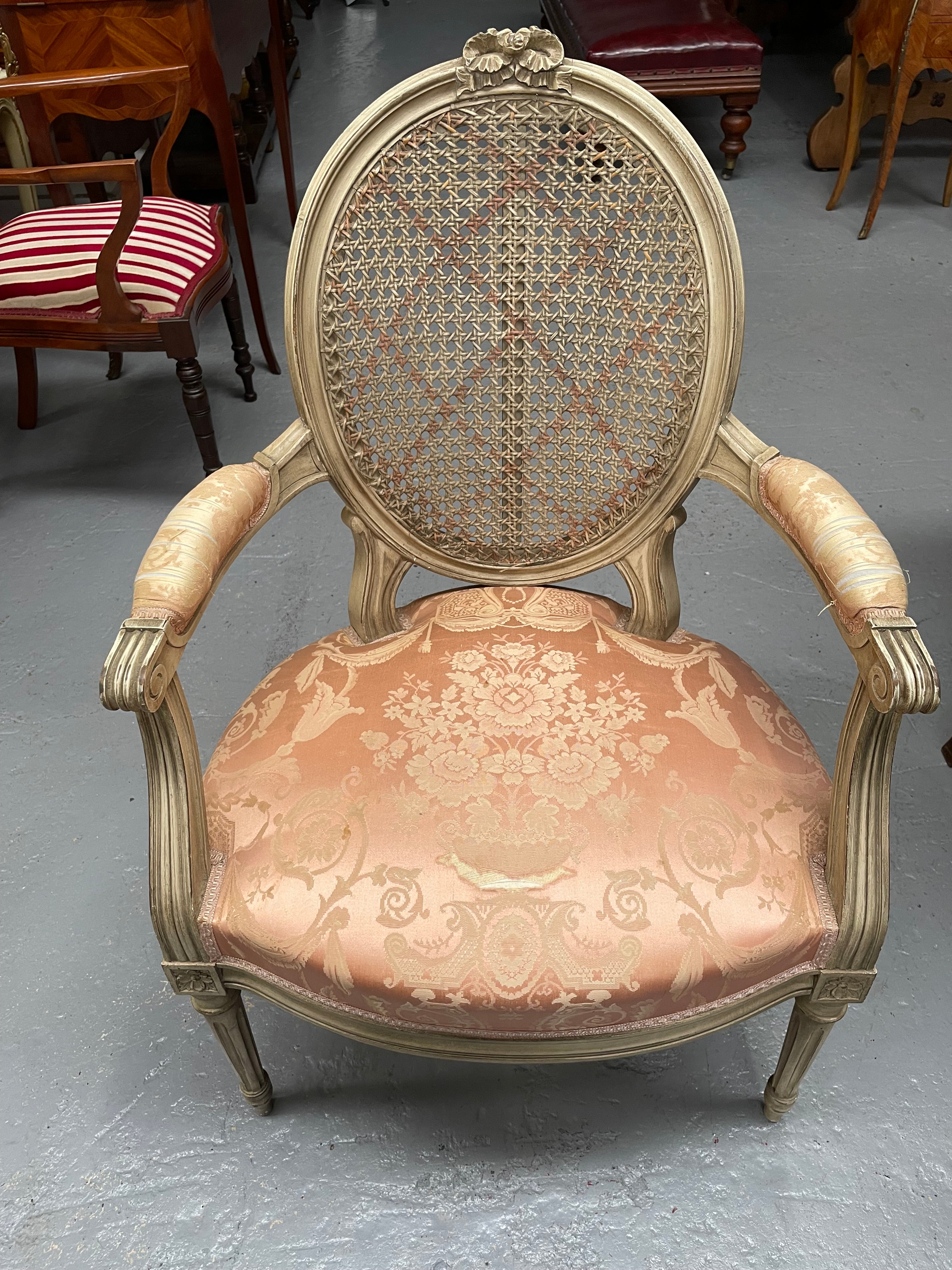 French Louis XV Style Cane Back & Upholstered Seat Fauteuil | Antique & Vintage | Moonee Ponds Antiques | Australia Wide Delivery