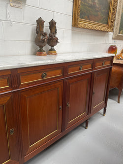 Hard to Find French Louis XVI Style Mahogany Marble Top Four Door Sideboard | Antique & Vintage | Moonee Ponds Antiques | Australia Wide Delivery