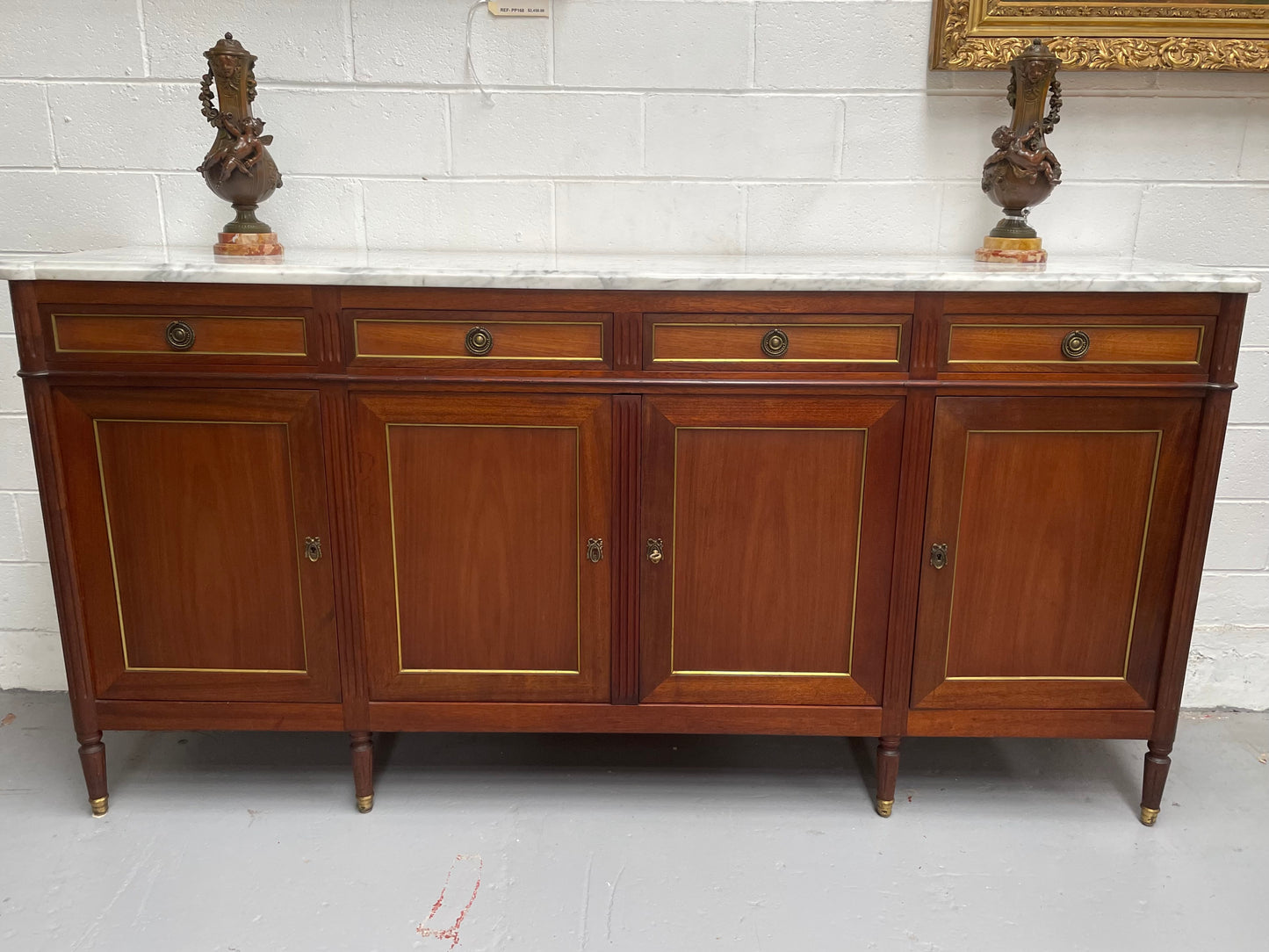 Hard to Find French Louis XVI Style Mahogany Marble Top Four Door Sideboard