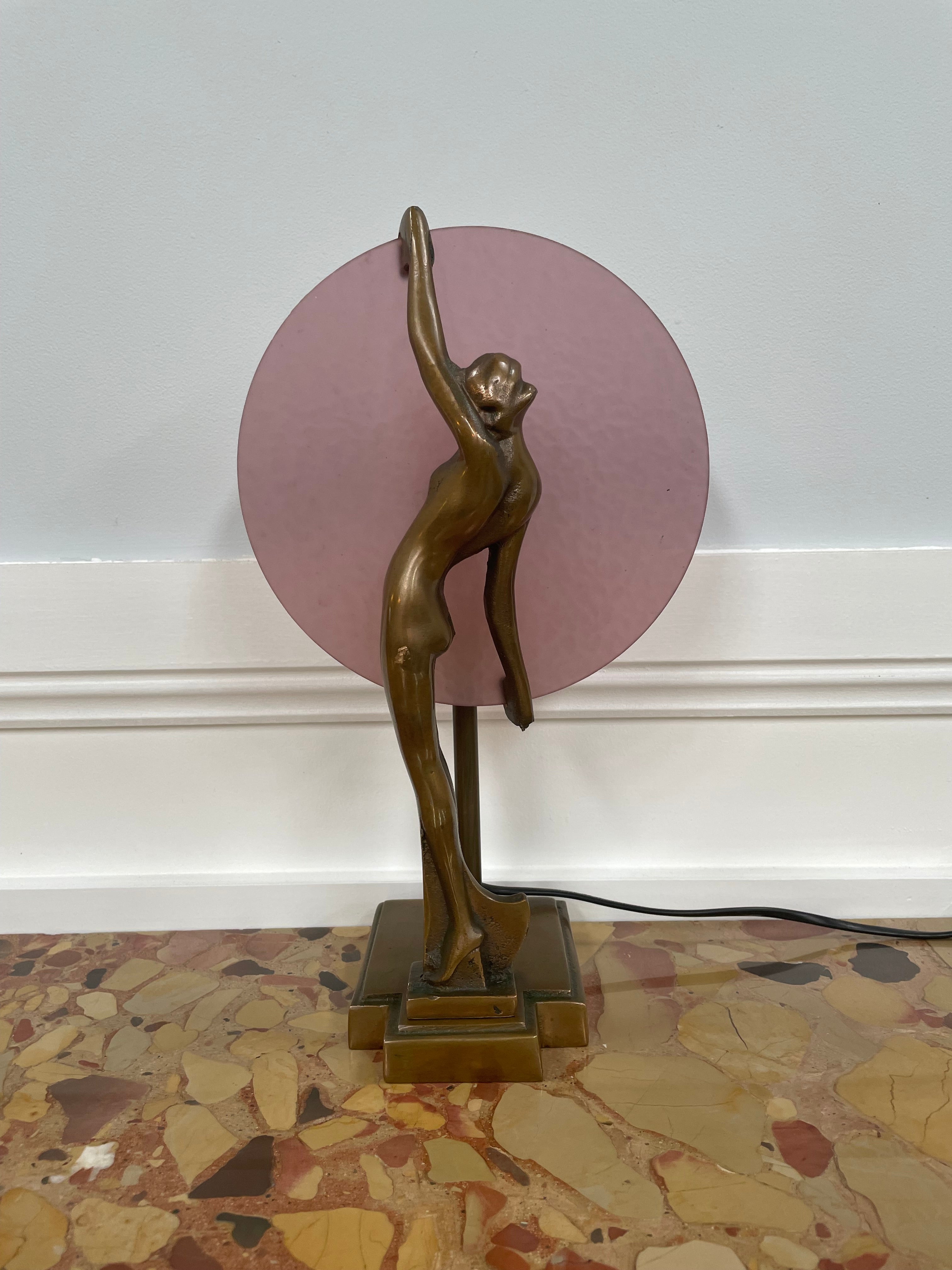 Beautiful Bronze and Art glass Lamp