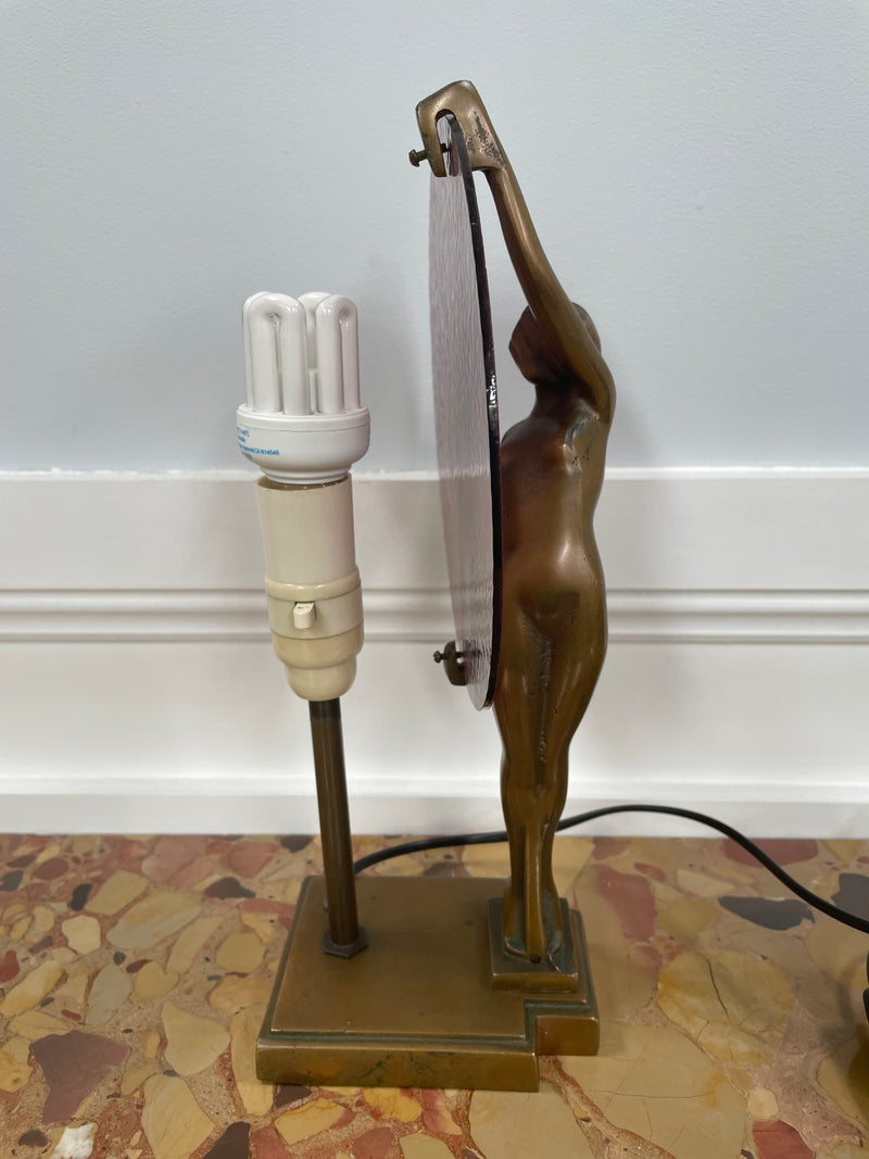 Gorgeous bronze and art glass Diana lamp. It has been rewired to Australian standards and is in good original working condition.