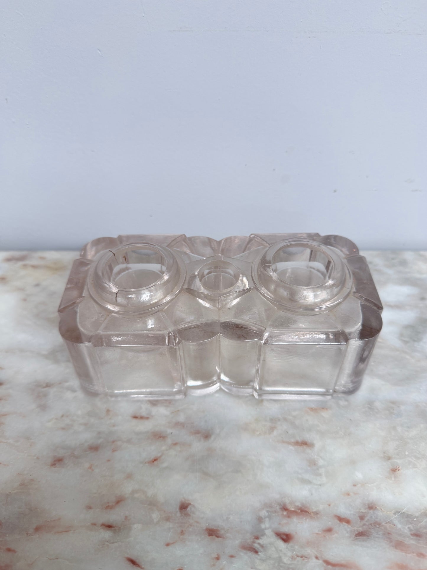 Vintage Glass Double Inkwell & Nib Holder