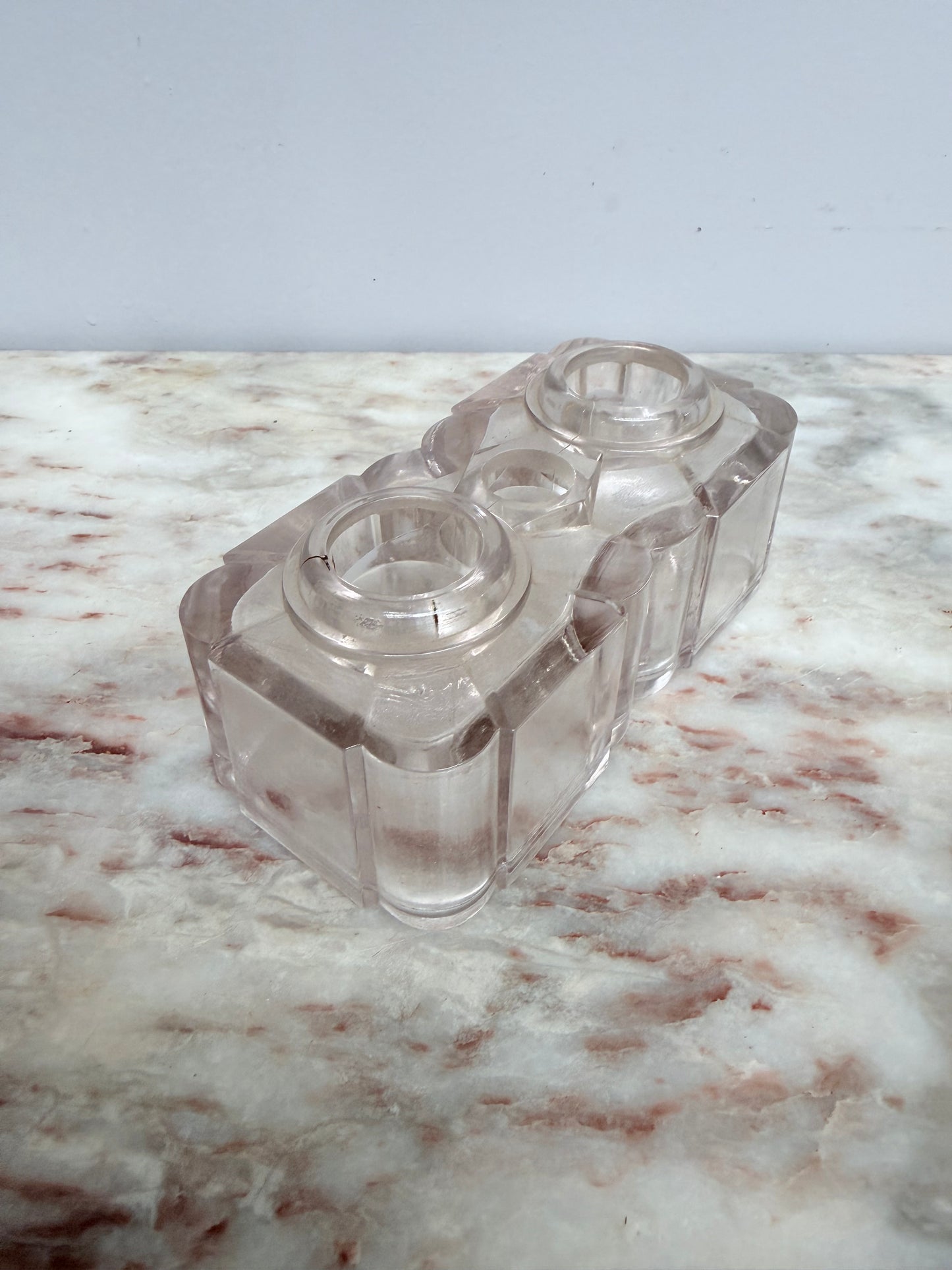 Vintage Glass Double Inkwell & Nib Holder