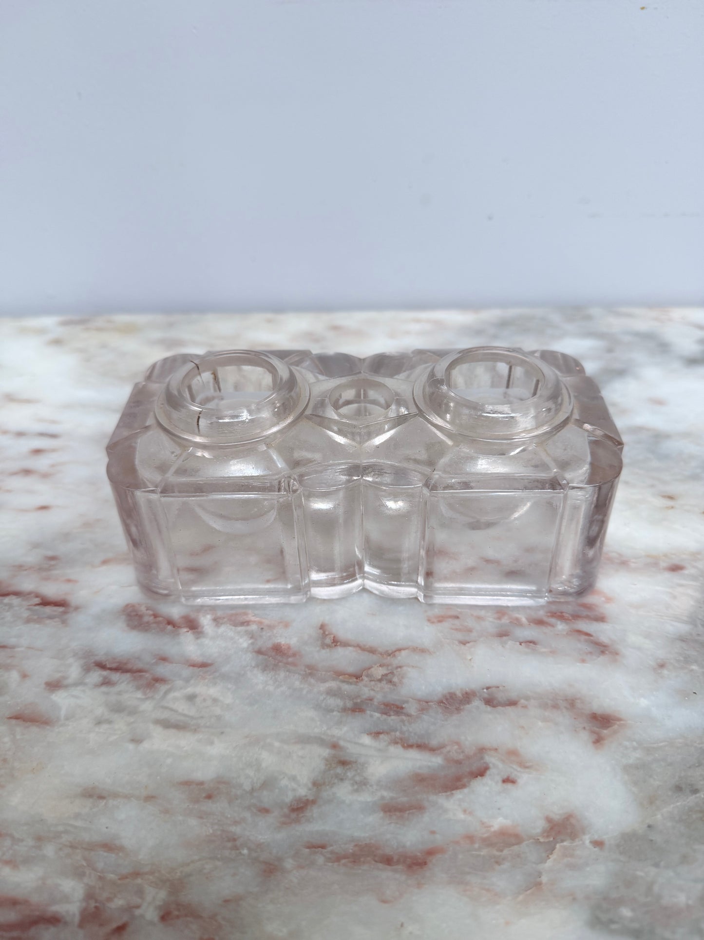 Vintage Glass Double Inkwell & Nib Holder