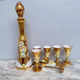 Vintage Opaline Decanter Set with Glasses
