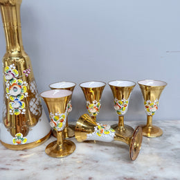 Vintage Opaline Decanter Set with Glasses