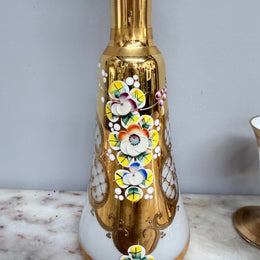 Vintage Opaline Decanter Set with Glasses