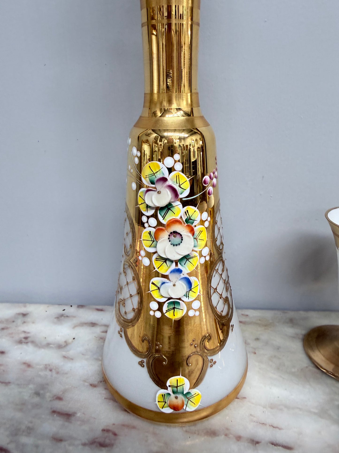 Vintage Opaline Decanter Set with Glasses