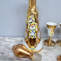 Vintage Opaline Decanter Set with Glasses
