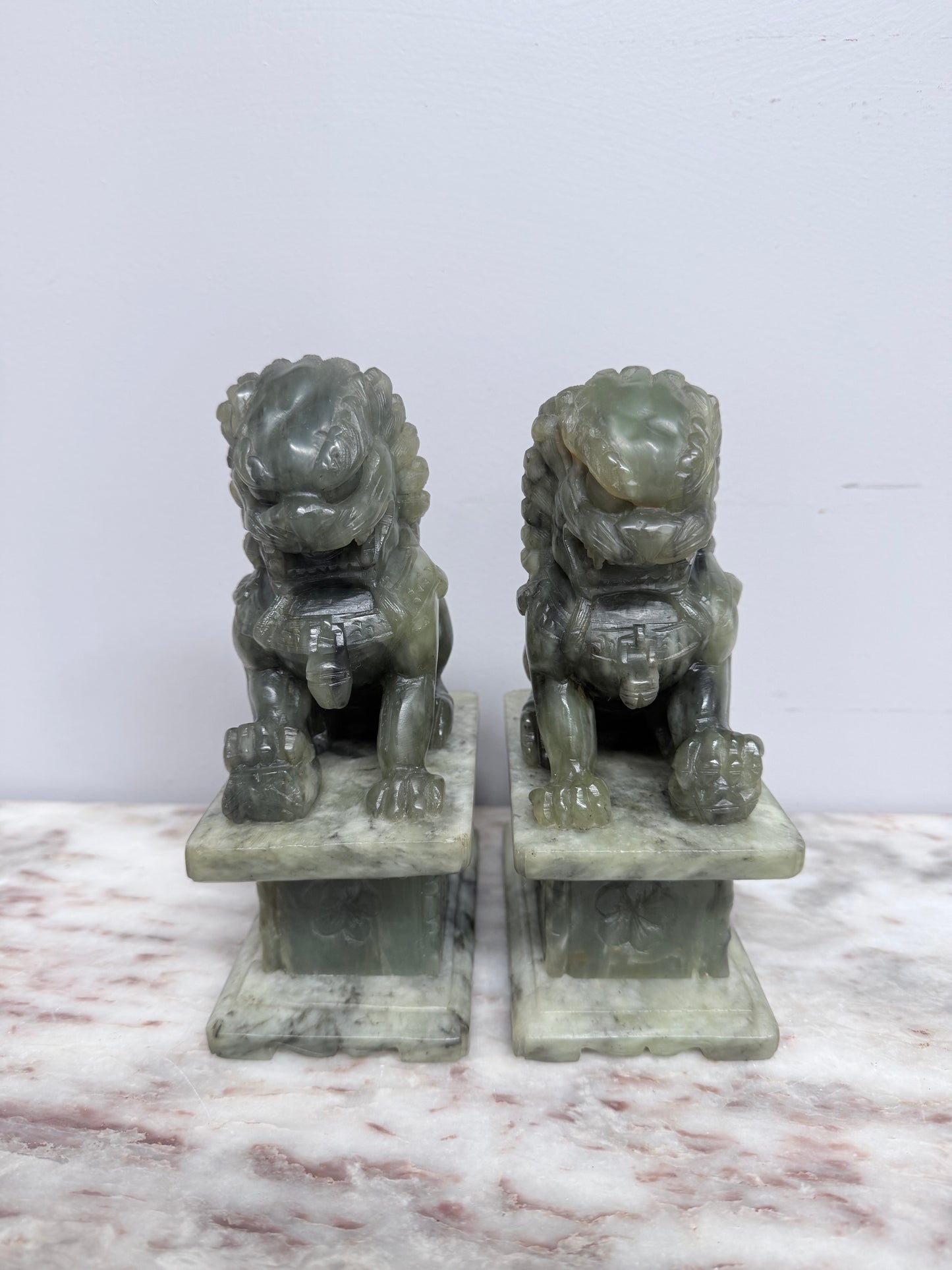 Pair of Carved Soapstone Chinese Foo Dogs