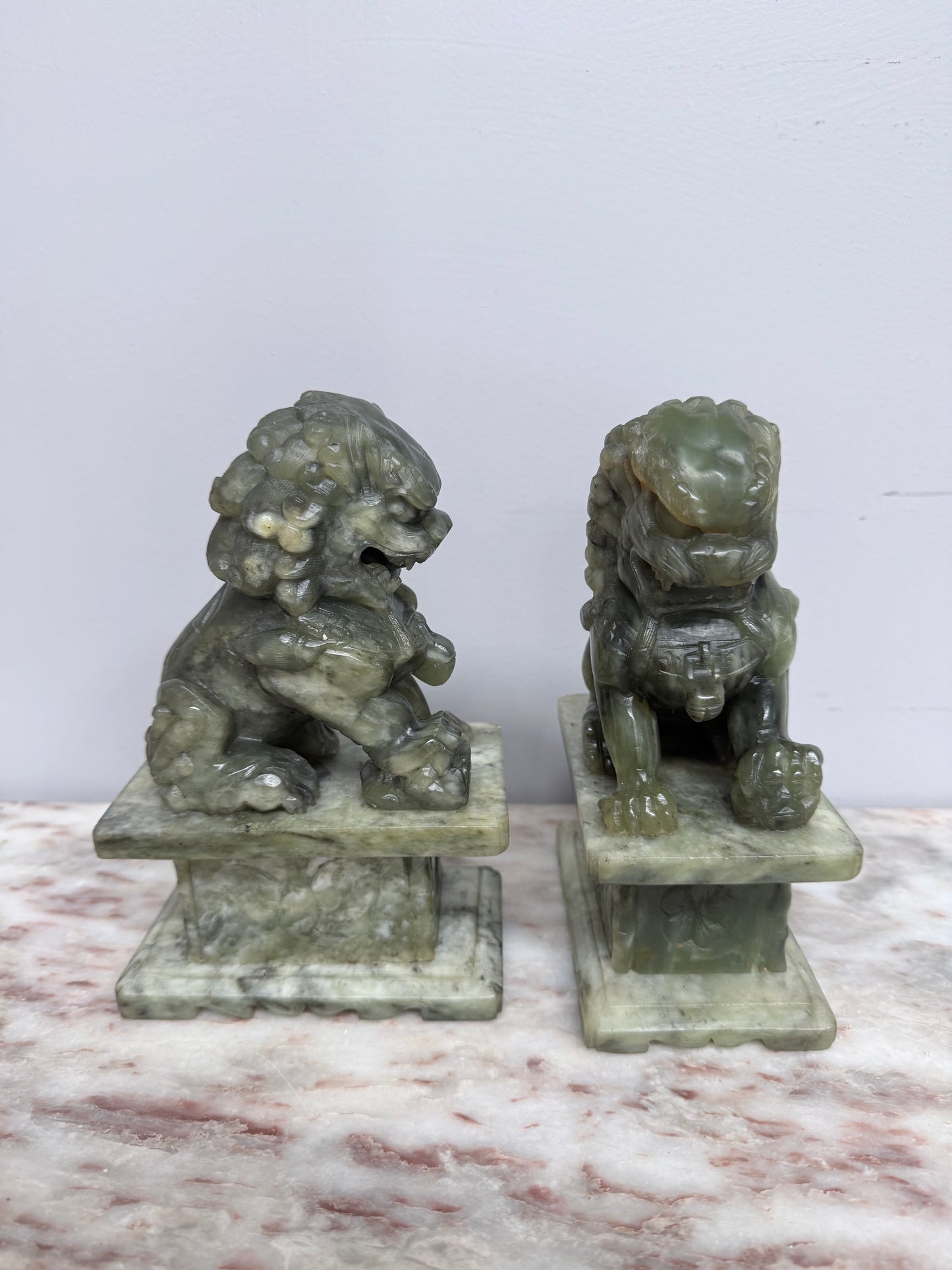 Pair of Carved Soapstone Chinese Foo Dogs