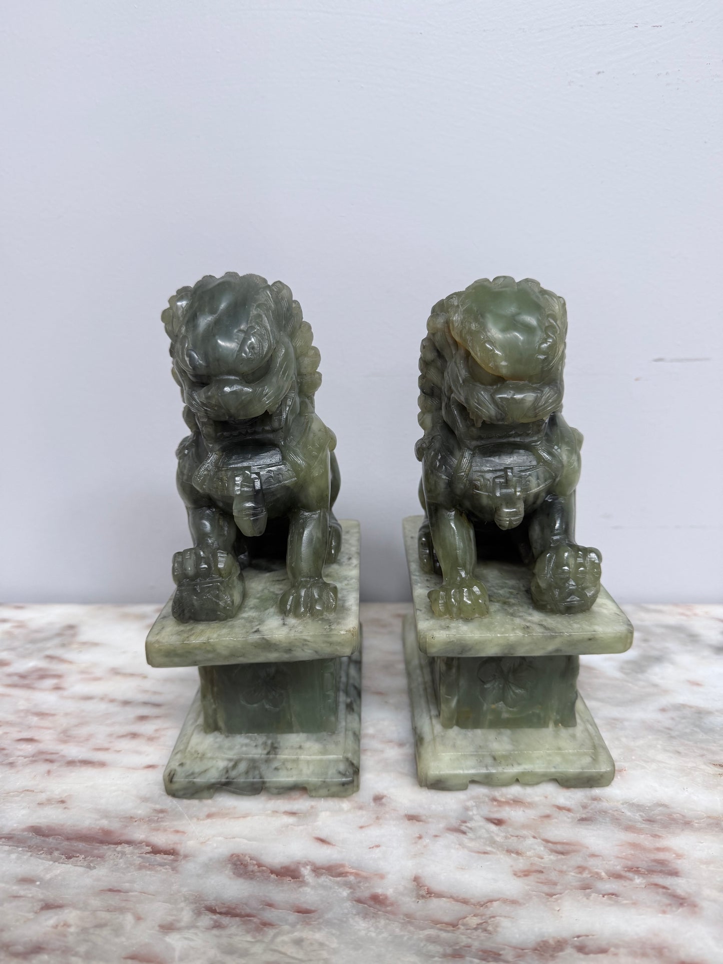 Pair of Carved Soapstone Chinese Foo Dogs
