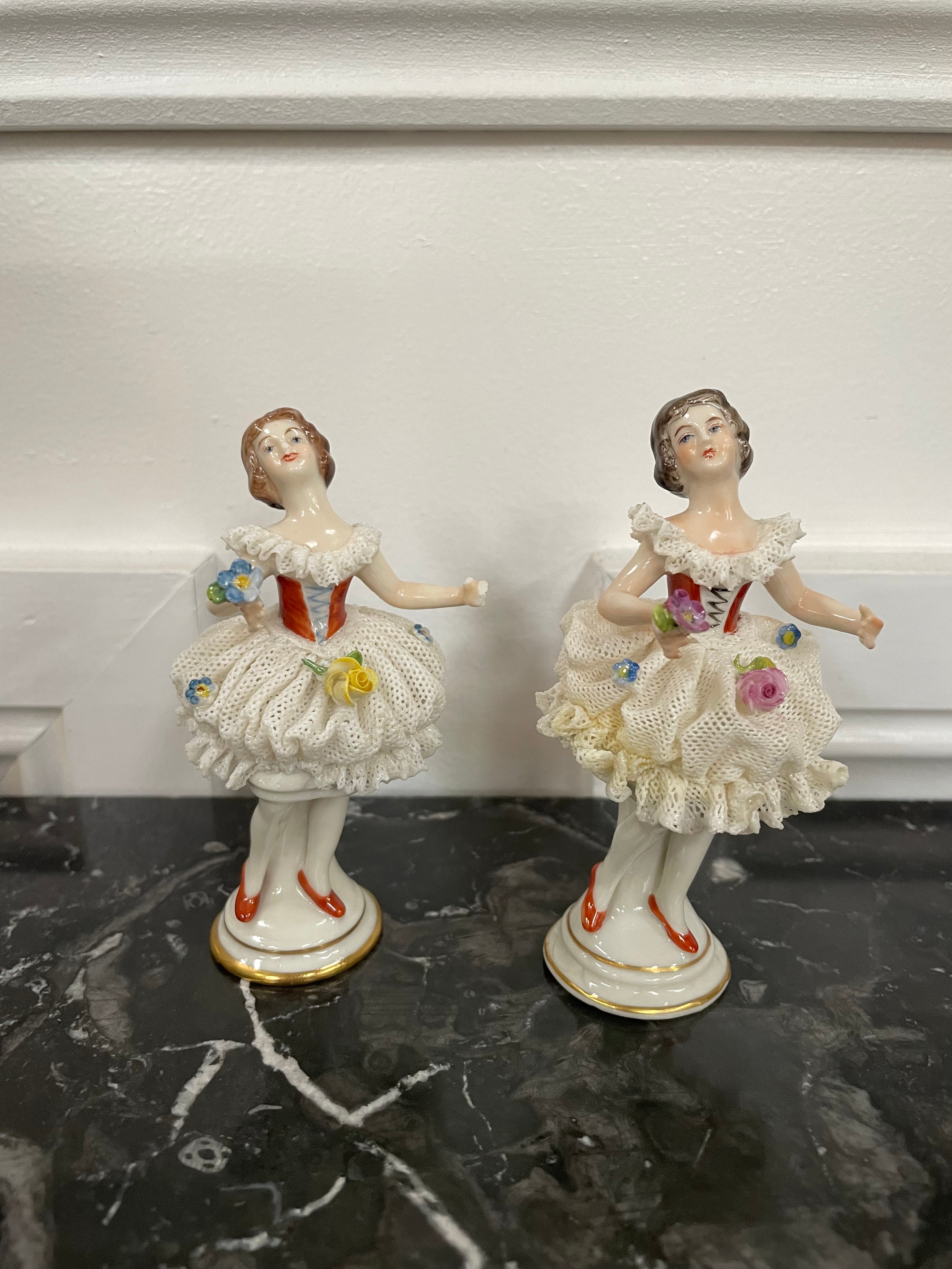 Pair of Dresden Lace Figurine | Antique & Vintage | Moonee Ponds Antiques | Australia Wide Delivery