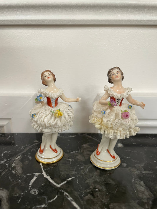 Pair of Dresden Lace Figurine