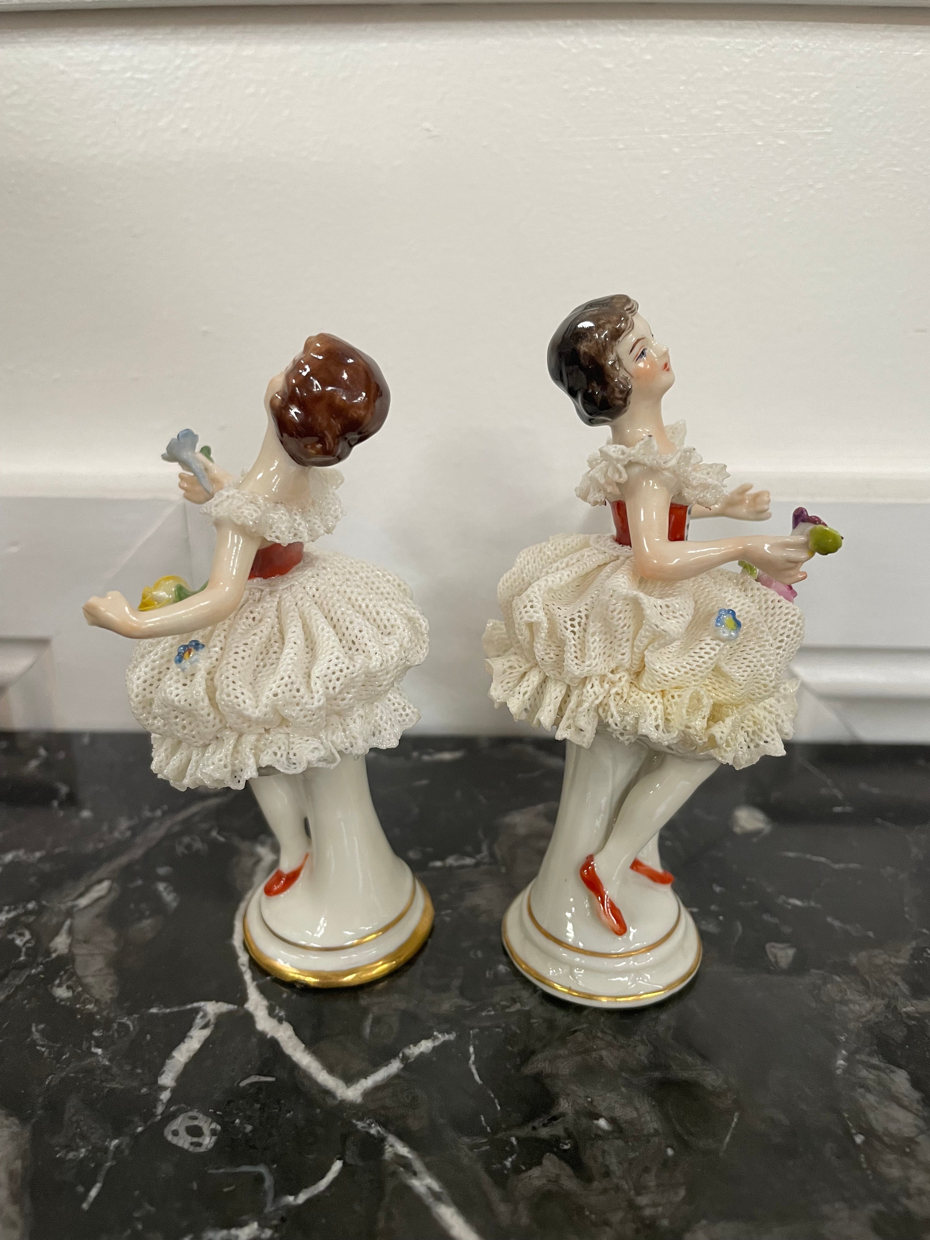 Pair of Dresden Lace Figurine | Antique & Vintage | Moonee Ponds Antiques | Australia Wide Delivery