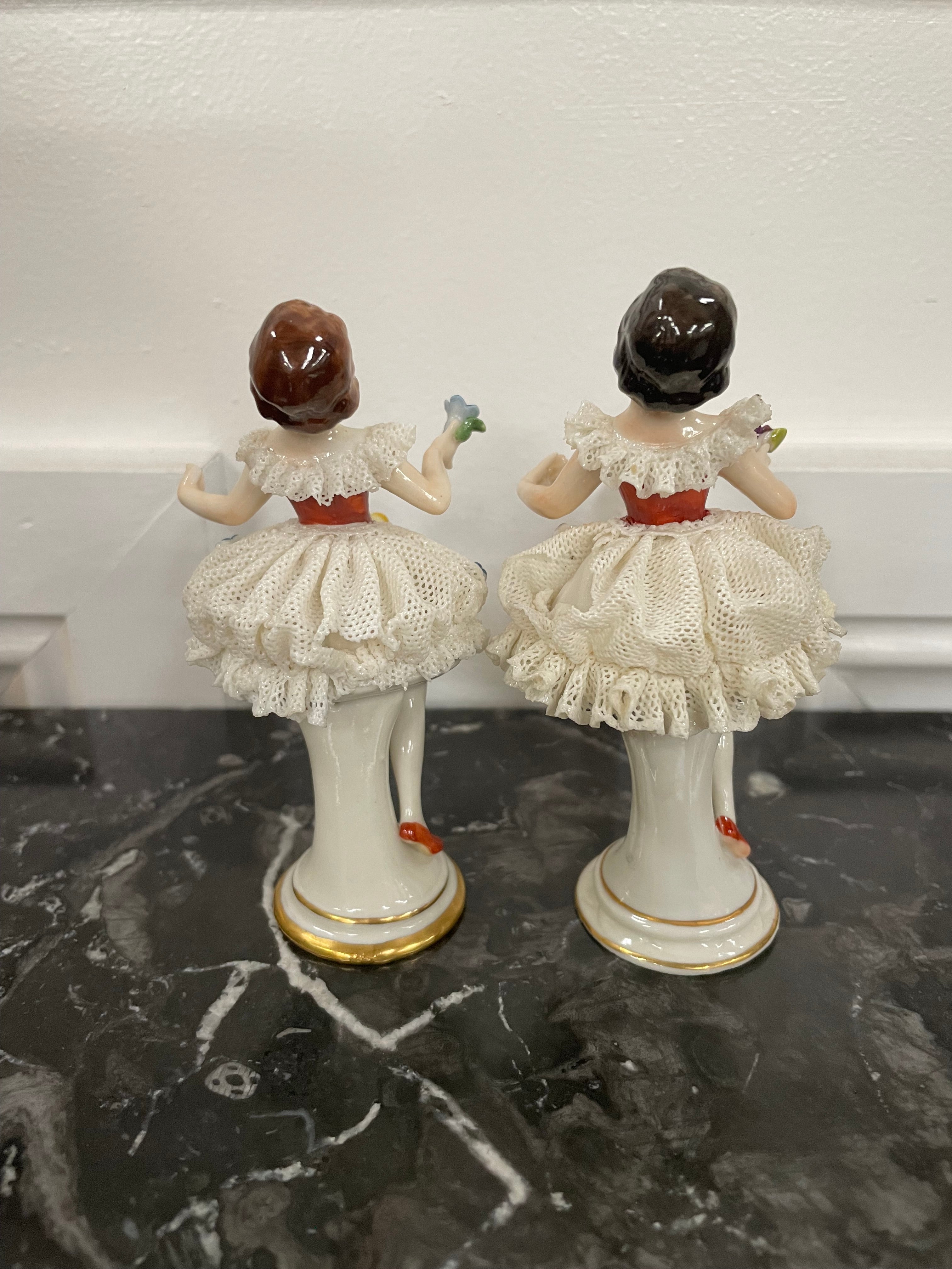 Pair of Dresden Lace Figurine | Antique & Vintage | Moonee Ponds Antiques | Australia Wide Delivery