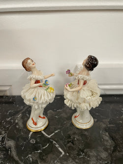 Pair of Dresden Lace Figurine | Antique & Vintage | Moonee Ponds Antiques | Australia Wide Delivery