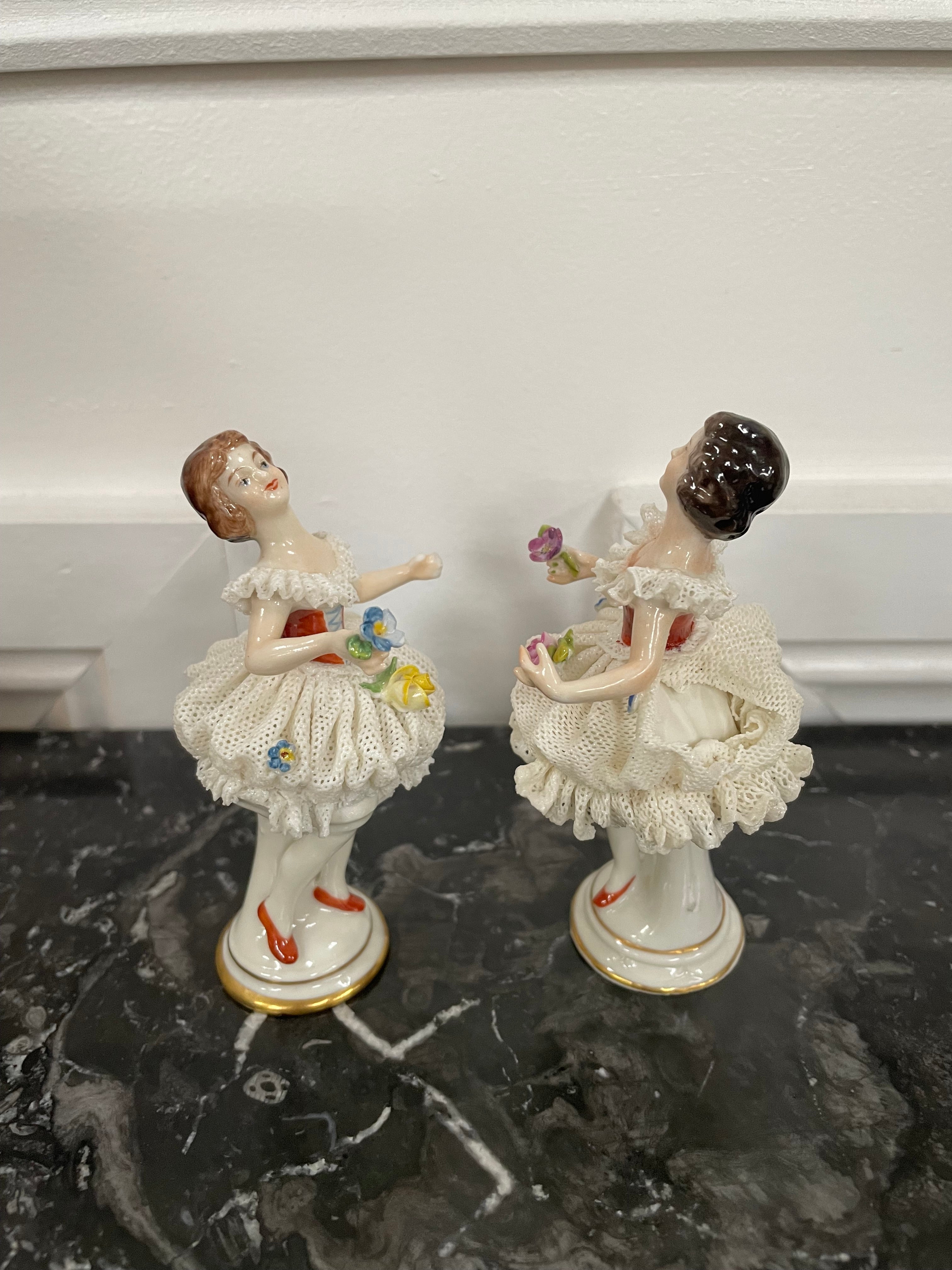 Pair of Dresden Lace Figurine | Antique & Vintage | Moonee Ponds Antiques | Australia Wide Delivery