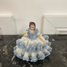 Dresden Lace Figurine of Lady Sitting Holding a Bird