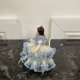 Dresden Lace Figurine of Lady Sitting Holding a Bird