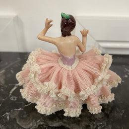 Dresden Lace Figurine of Lady in Pink & White Dress