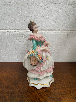 Dresden Figurine of Lady Holding Basket of Flowers | Antique & Vintage | Moonee Ponds Antiques | Australia Wide Delivery