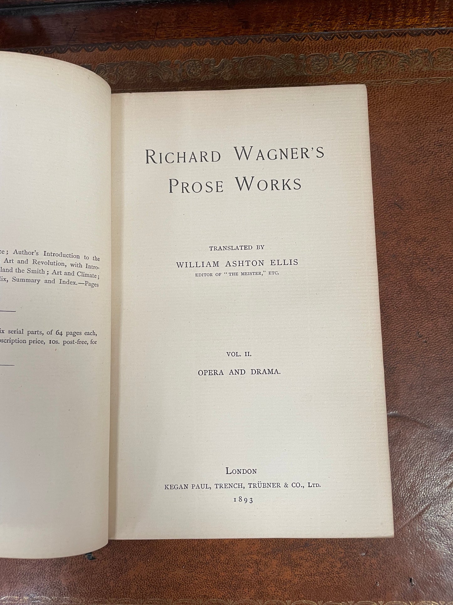 Richard Wagner's Prose Works Antique Book