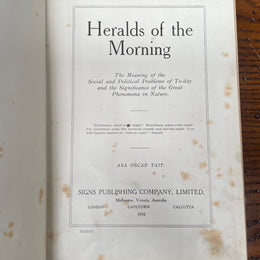 Antique Book "Heralds of The Morning"