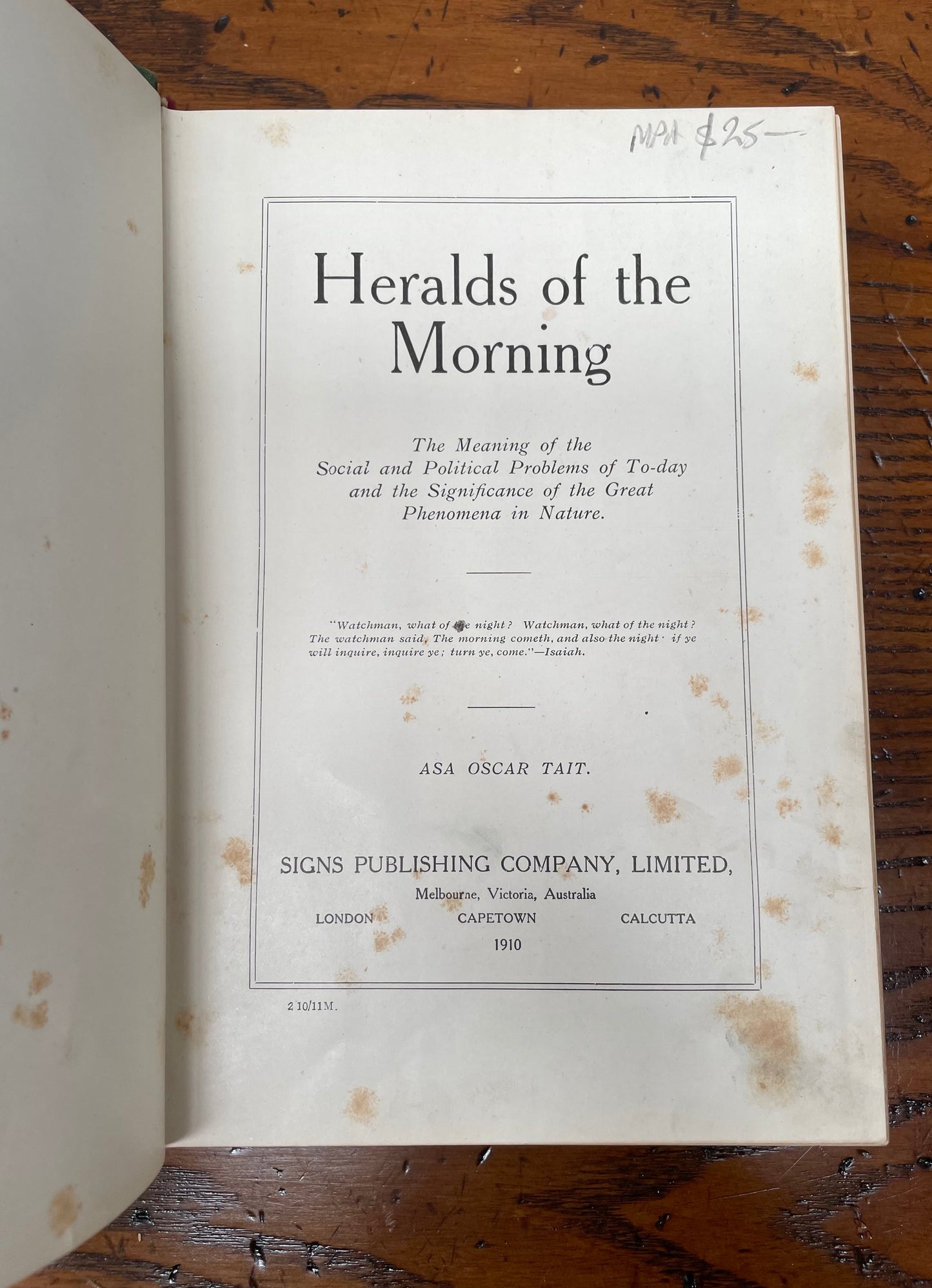 Antique Book "Heralds of The Morning"