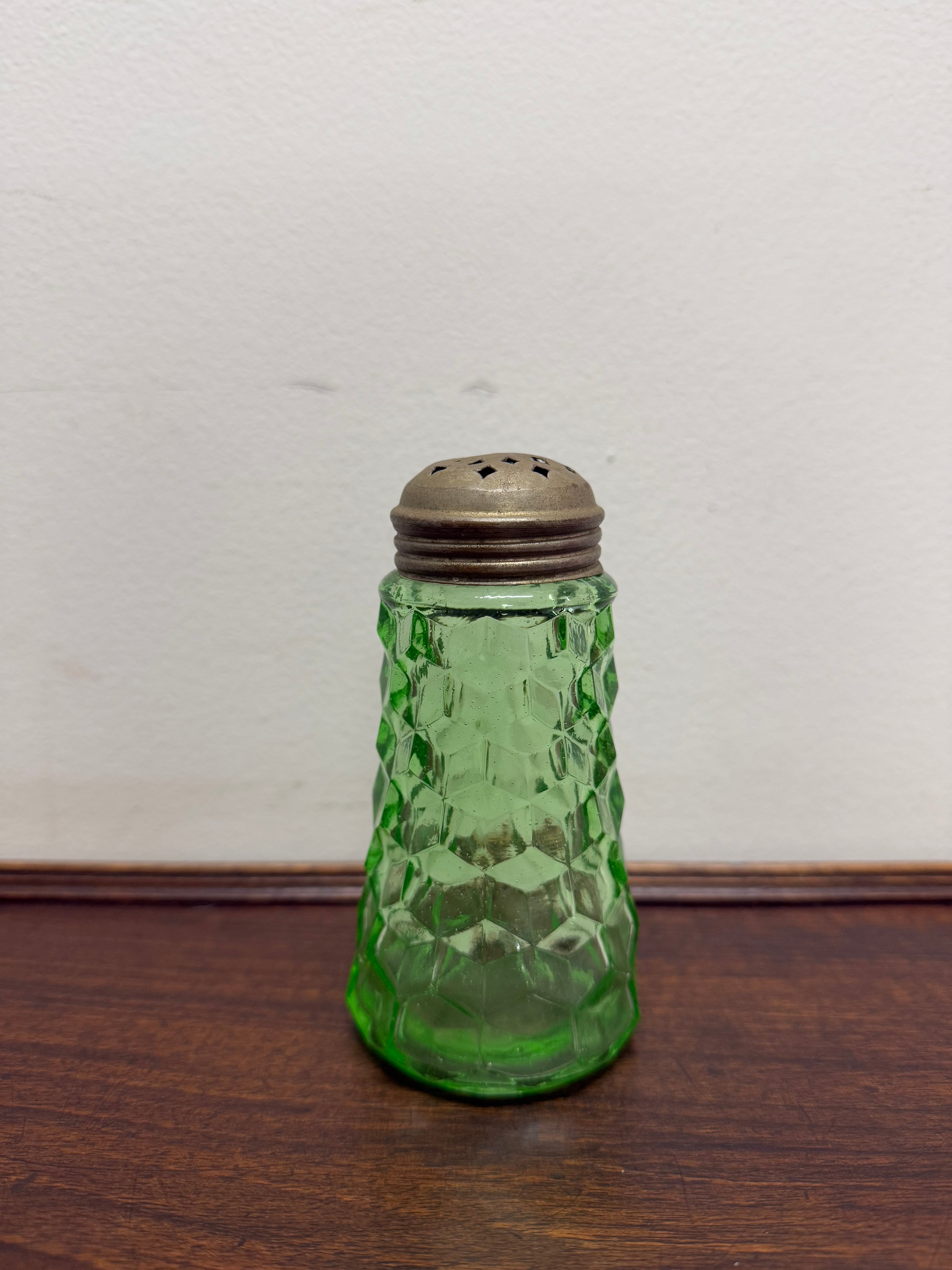 Green Depression Glass Sugar Shaker | Antique & Vintage | Moonee Ponds Antiques | Australia Wide Delivery