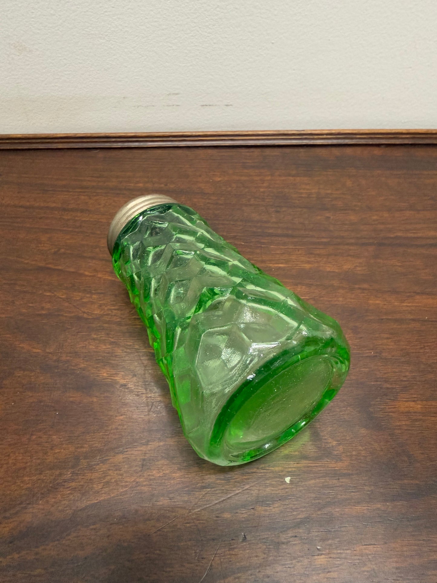 Green Depression Glass Sugar Shaker