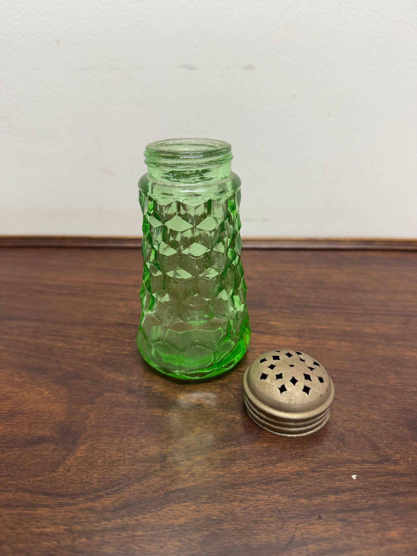 Green Depression Glass Sugar Shaker