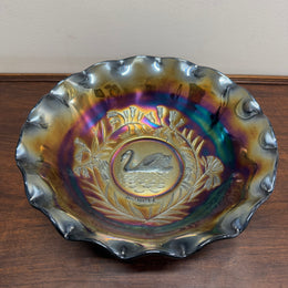 Vintage Crown Crystal Australian Carnival Glass Swan Master Bowl