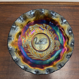 Vintage Crown Crystal Australian Carnival Glass Swan Master Bowl