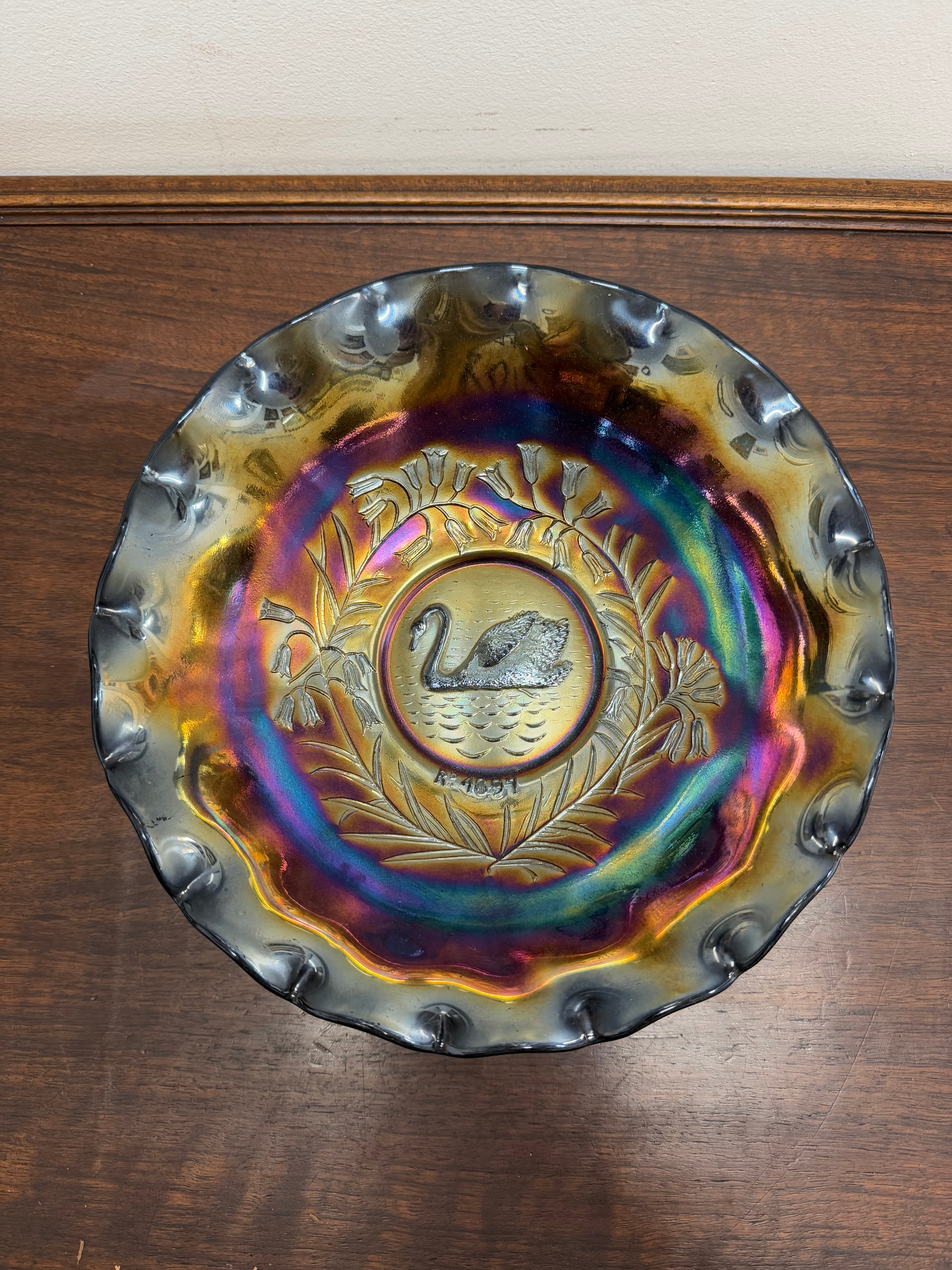 Vintage Crown Crystal Australian Carnival Glass Swan Master Bowl | Antique & Vintage | Moonee Ponds Antiques | Australia Wide