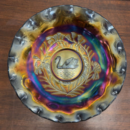 Vintage Crown Crystal Australian Carnival Glass Swan Master Bowl