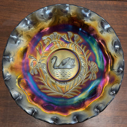 Vintage Crown Crystal Australian Carnival Glass Swan Master Bowl