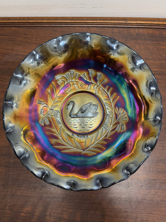 Vintage Crown Crystal Australian Carnival Glass Swan Master Bowl