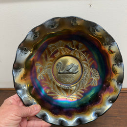 Vintage Crown Crystal Australian Carnival Glass Swan Master Bowl