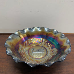 Vintage Crown Crystal Australian Carnival Glass Swan Master Bowl