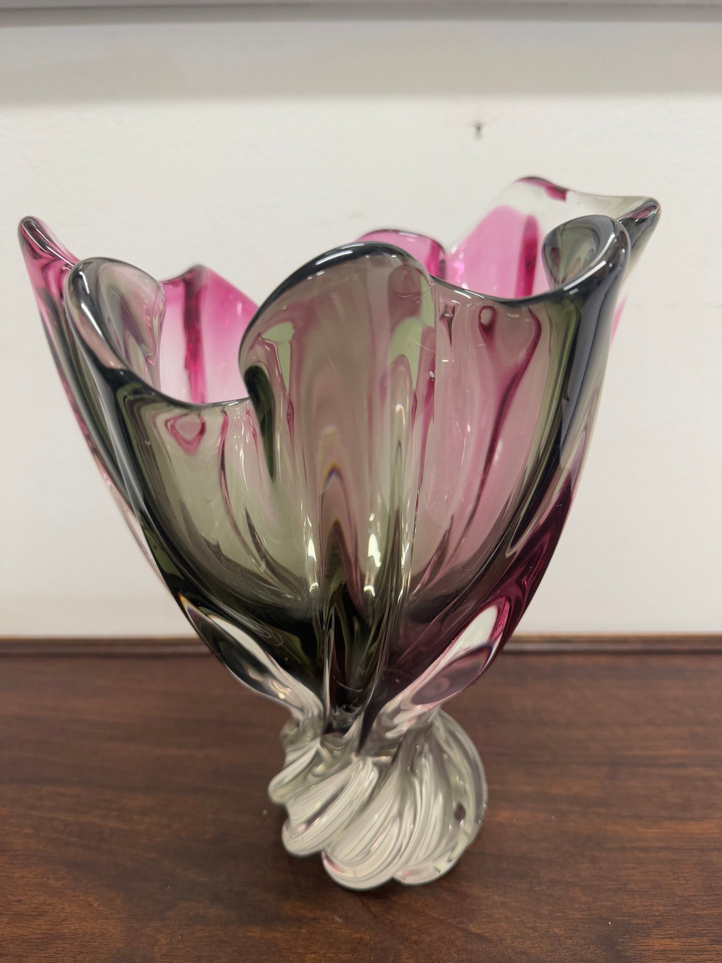 Large Vintage Murano Style Tri Colour Vase