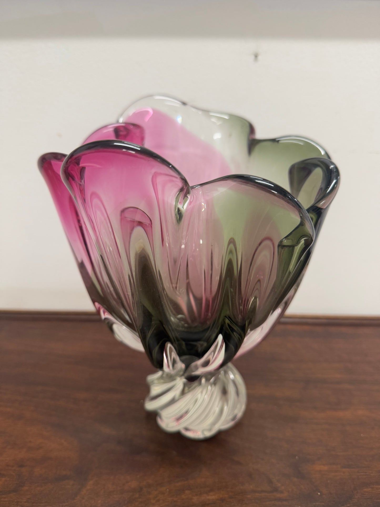 Large Vintage Murano Style Tri Colour Vase