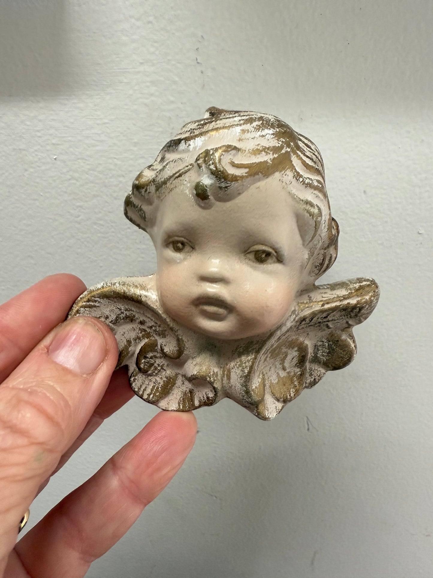 Vintage Signed Cherub Wall Plaque
