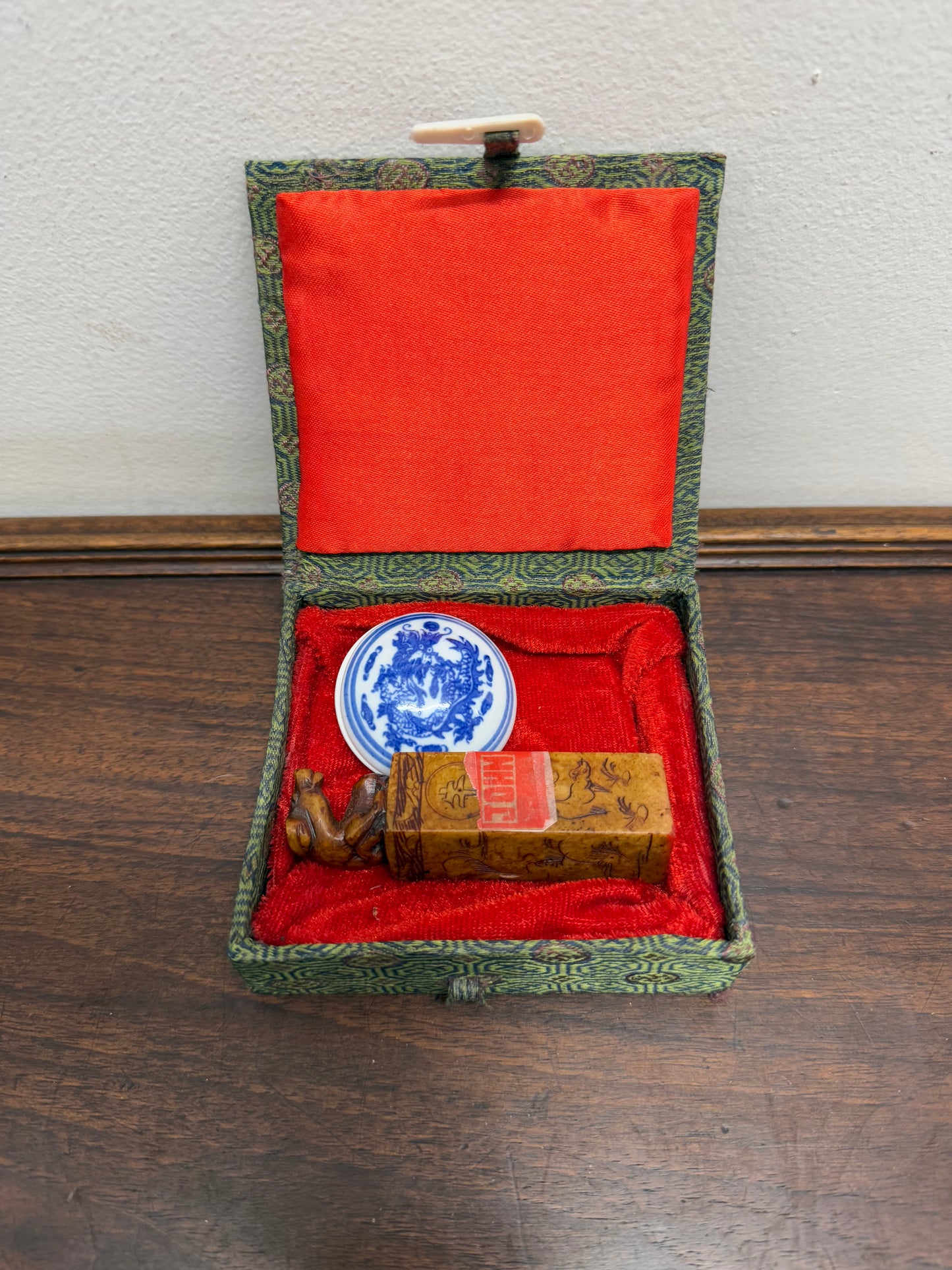 Vintage Carved Soapstone Seal "John" & Ink