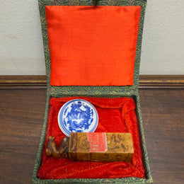 Vintage Carved Soapstone Seal "John" & Ink