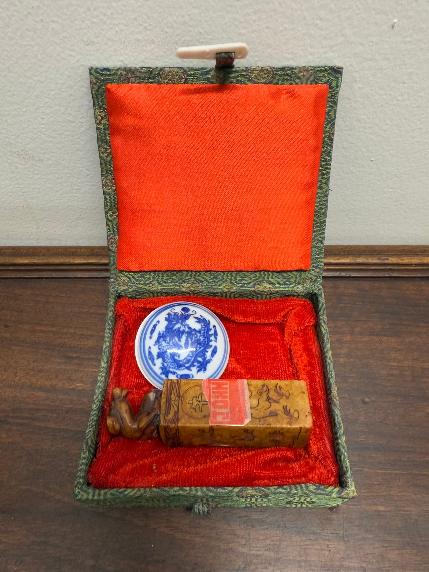 Vintage Carved Soapstone Seal "John" & Ink